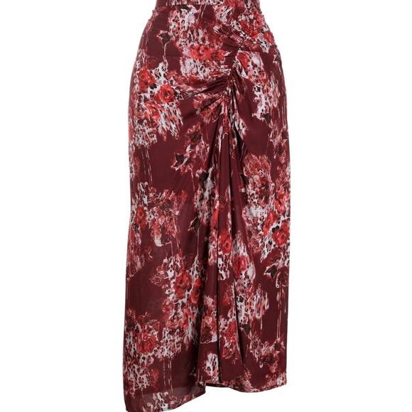 IRO Paris Alise Abstract Burgundy Print Draped Midi Skirt Size 34 Small NWT - Picture 1 of 11